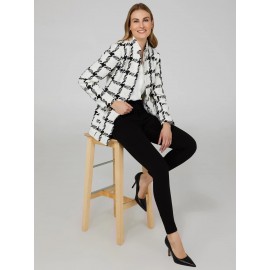 Boucle Button-Front Blazer With Mandarin Collar