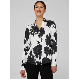 Printed Satin Split Neck Button-Front Blouse