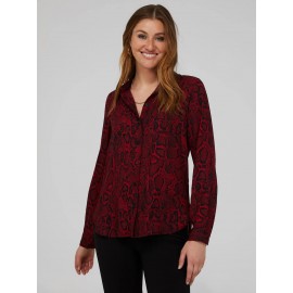 Snakeskin Print Crepe Long Sleeve Button-Front Blouse
