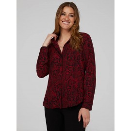 Snakeskin Print Crepe Long Sleeve Button-Front Blouse