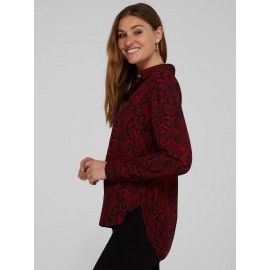 Snakeskin Print Crepe Long Sleeve Button-Front Blouse