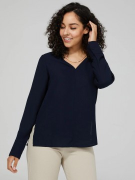 V-Neck Blouse With Cuffed Sleeves