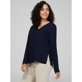 V-Neck Blouse With Cuffed Sleeves