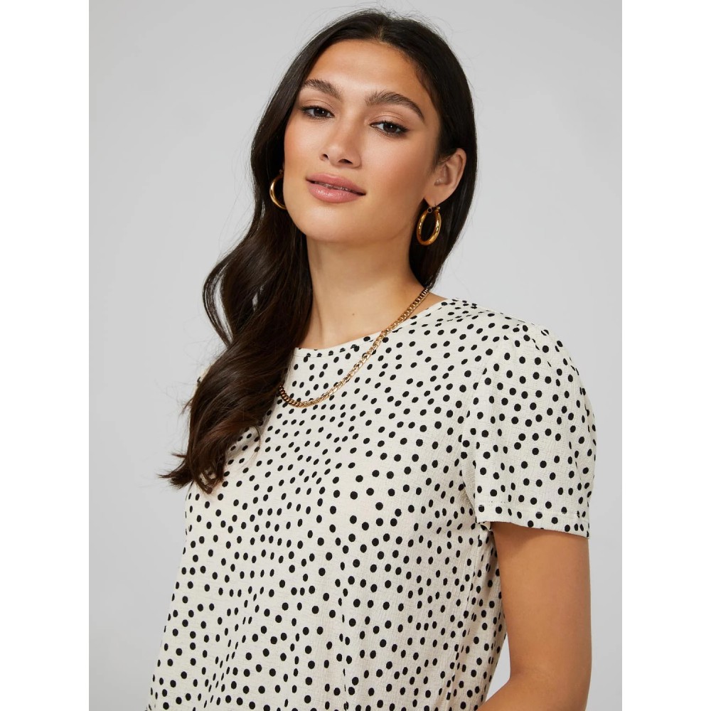 Polka Dot Textured T-Shirt With Smocked Bottom Band