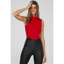 Sleeveless Ribbed Mock Neck Top