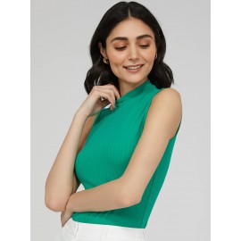 Sleeveless Ribbed Mock Neck Top