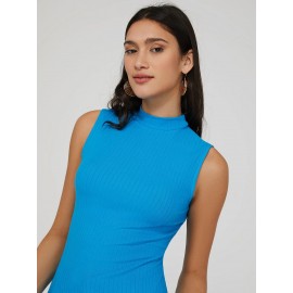 Sleeveless Ribbed Mock Neck Top