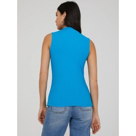 Sleeveless Ribbed Mock Neck Top