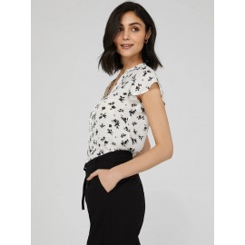 Printed Crepe Chiffon Blouse WIth Pintuck Detail