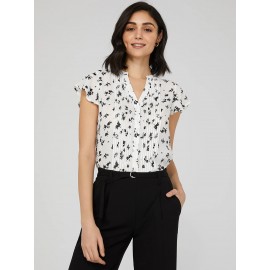 Printed Crepe Chiffon Blouse WIth Pintuck Detail