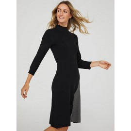 Colour Block Mock Neck Sweater Dress
