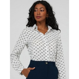 Button Down Blouse With Notch Collar
