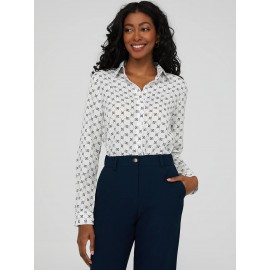 Button Down Blouse With Notch Collar