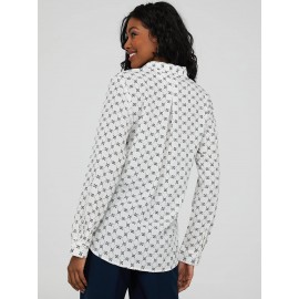 Button Down Blouse With Notch Collar