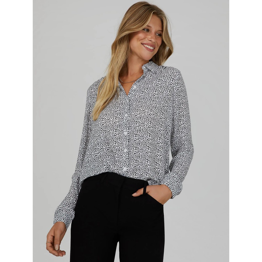 Printed Chiffon Button-Down Blouse