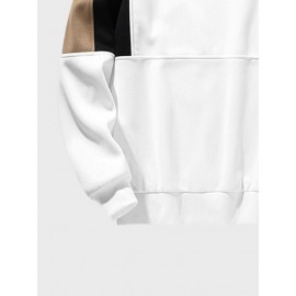 Mens Letter Print Color Block Patchwork Crew Neck Casual Pullover Sweatshirts Winter