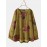 Calico Print O-neck Long Sleeve Casual Blouse For Women