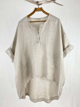Women Solid Quarter Button High-LowÂ Hem Cotton Blouse