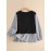 Women Stripe Patchwork Crew Neck Casual Long Sleeve Blouse